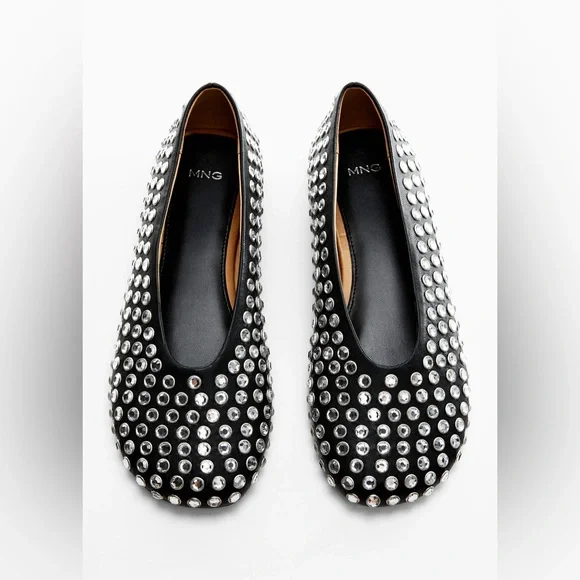 Mango Black Rhinestone Ballerina Flats - Picture 3 of 8